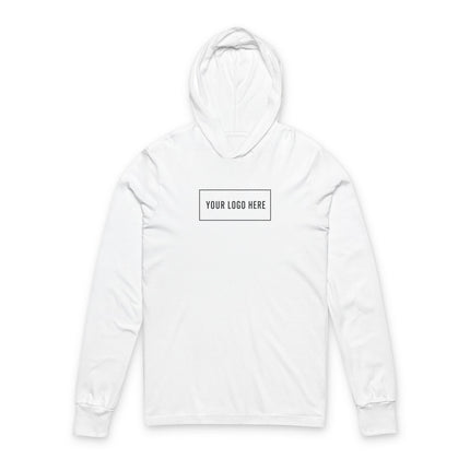 Custom Bella+Canvas 3512 hooded long-sleeve tee with your logo on the front