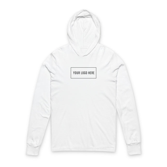 Custom Bella+Canvas 3512 hooded long-sleeve tee with your logo on the front