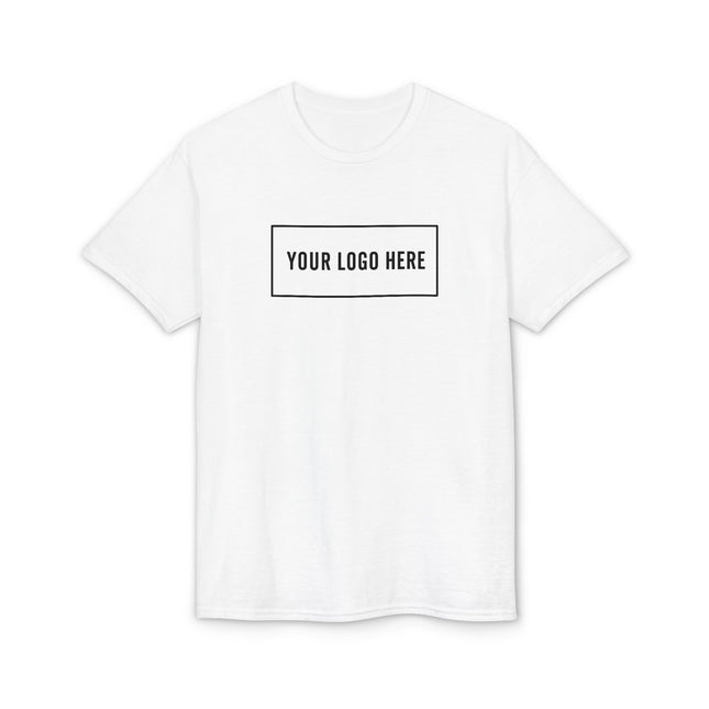 Custom Gildan 8000 DryBlend t-shirt with your logo printed on the front