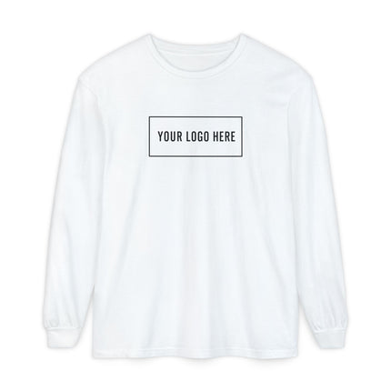 Custom Comfort Colors 6014 garment-dyed long-sleeve tee with your logo on the front