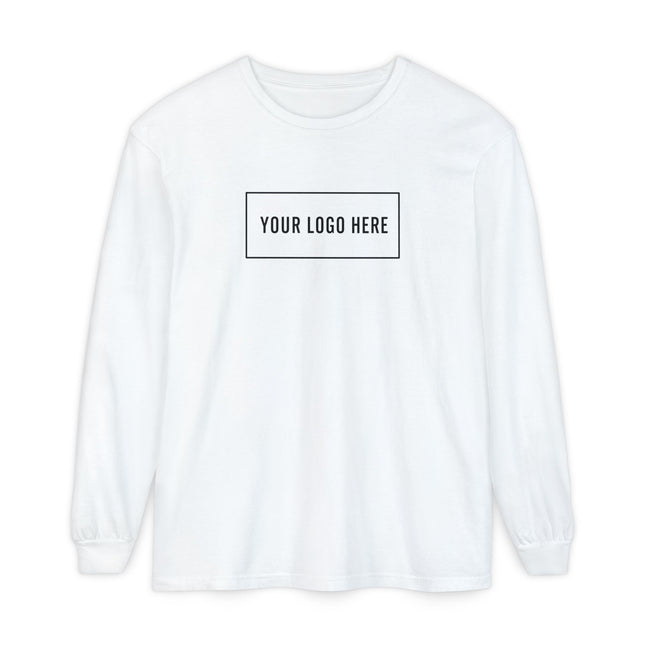 Custom Comfort Colors 6014 garment-dyed long-sleeve tee with your logo on the front