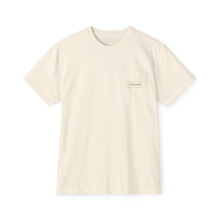 Comfort Colors 6030 custom logo pocket tee, front view