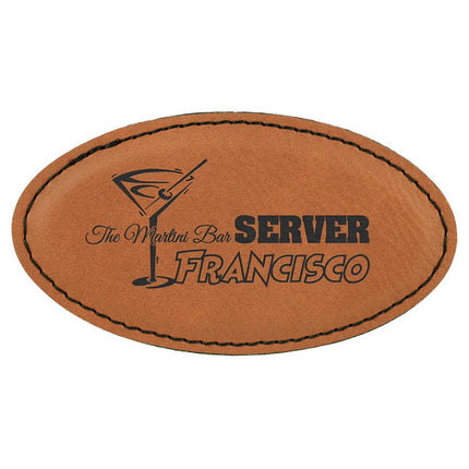 3 1/4" x 1 3/4" Laserable Leatherette Oval Badge Blank with Magnet