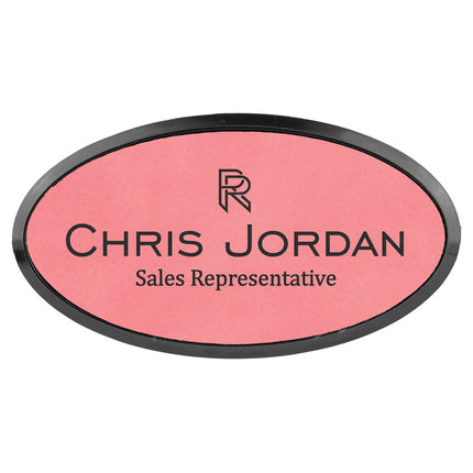 3" x 1 1/2" Laserable Leatherette Oval Badge & Frame
