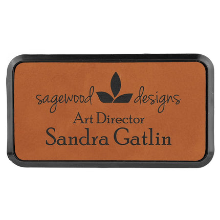 3" x 1 1/2" Laserable Leatherette Round Corner Badge & Frame