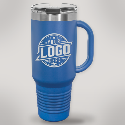 Personalized Polar Camel 40 oz travel mug in Royal Blue with engraved logo