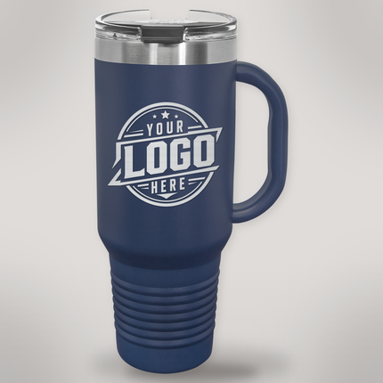 Personalized Polar Camel 40 oz travel mug in Navy Blue with engraved logo