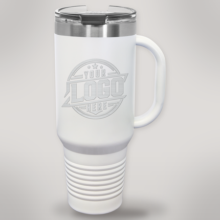 Personalized Polar Camel 40 oz travel mug in White with engraved logo