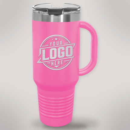 Personalized Polar Camel 40 oz travel mug in Pink with engraved logo