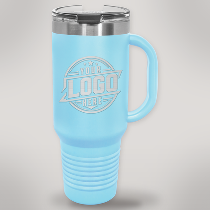 Personalized Polar Camel 40 oz travel mug in Light Blue with engraved logo
