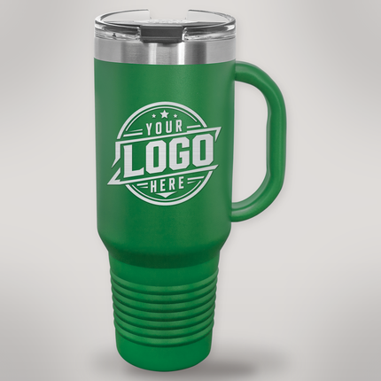 Personalized Polar Camel 40 oz travel mug in Green with engraved logo