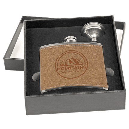 6 oz. Leather Flask Set in Presentation Box