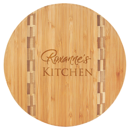 9 3/4" Round Bamboo Cutting Board with Butcher Block Inlay