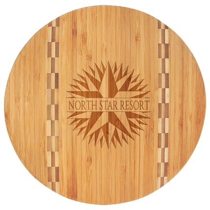 11 3/4" Round Bamboo Cutting Board with Butcher Block Inlay