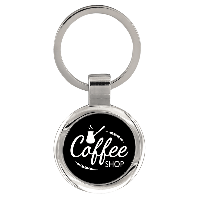 2 1/2" Black Laserable Round Keychain