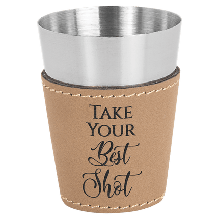 2 oz. Laserable Leatherette & Stainless Steel Shot Glass