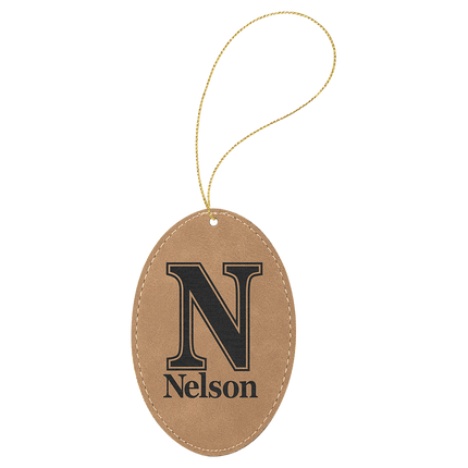 Laserable Leatherette Oval Ornament with String