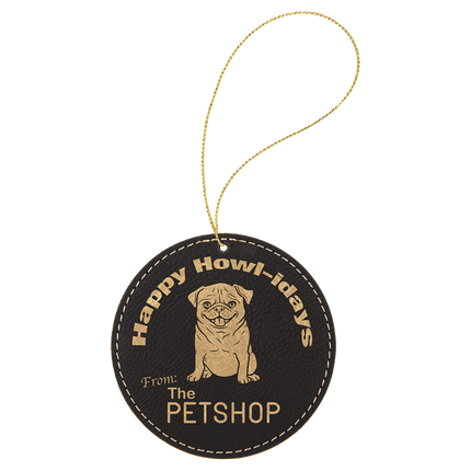 Laserable Leatherette Round Ornament with String