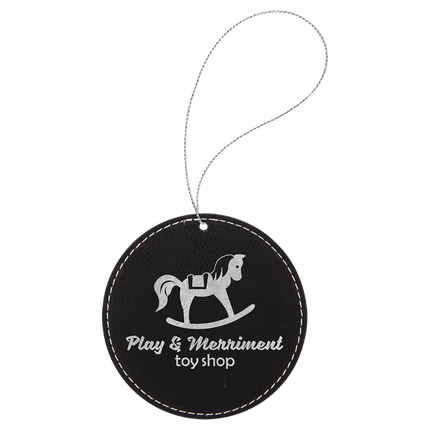 Laserable Leatherette Round Ornament with String
