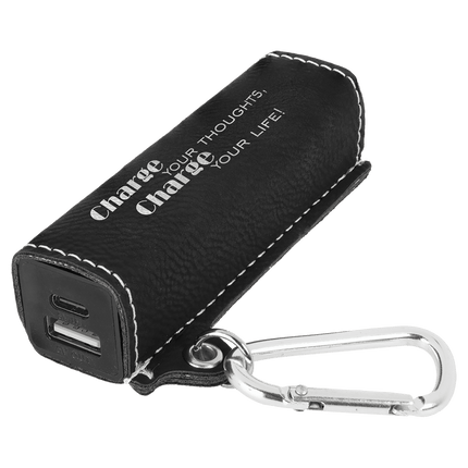 Laserable Leatherette 2200 mAh Power Bank with USB-C Cord