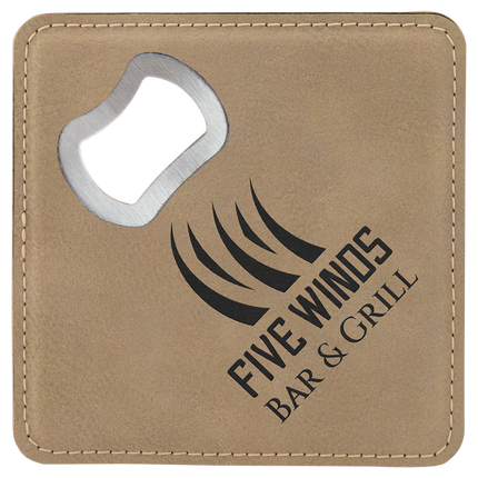 Single 4x4 Square Leatherette Bottle Opener Coaster