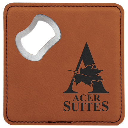 Single 4x4 Square Leatherette Bottle Opener Coaster