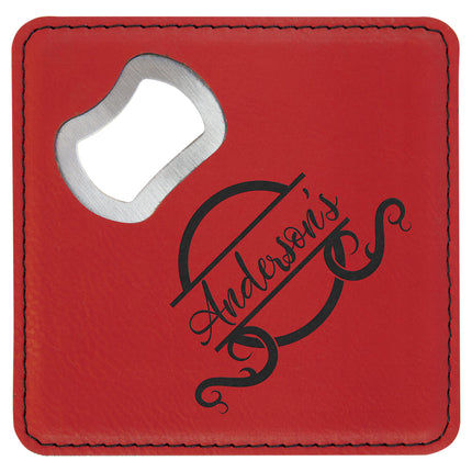 Single 4x4 Square Leatherette Bottle Opener Coaster