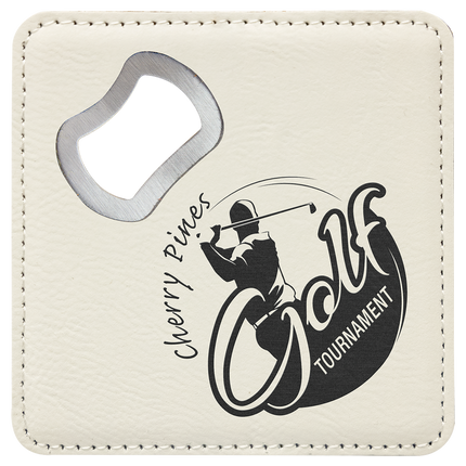 Single 4x4 Square Leatherette Bottle Opener Coaster