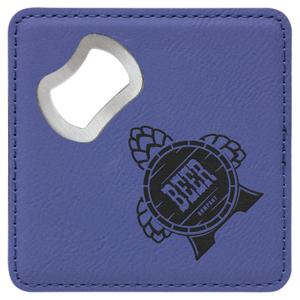 Single 4x4 Square Leatherette Bottle Opener Coaster