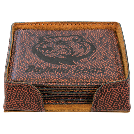 Leatherette Coaster Set (6) with Holder — Laser Engraved (4")