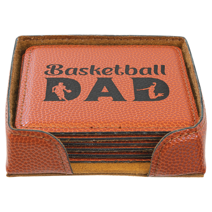 Leatherette Coaster Set (6) with Holder — Laser Engraved (4")