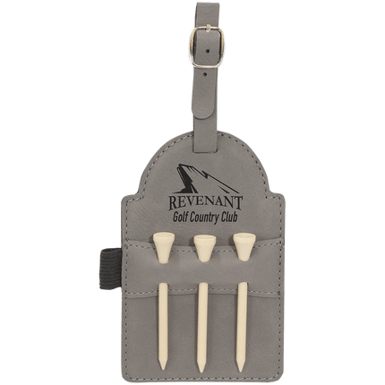 5" x 3 1/4" Laserable Leatherette Golf Bag Tag with 3 Wooden Tees