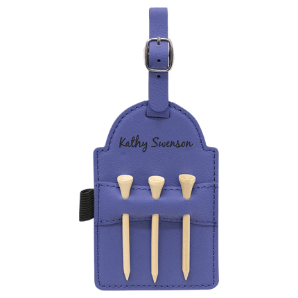 5" x 3 1/4" Laserable Leatherette Golf Bag Tag with 3 Wooden Tees