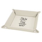 White Laserable Leatherette Snap Up Tray with Silver