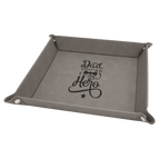 Gray Laserable Leatherette Snap Up Tray with Silver