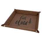 Dark Brown Laserable Leatherette Snap Up Tray with Silver