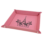 Pink Laserable Leatherette Snap Up Tray with Silver