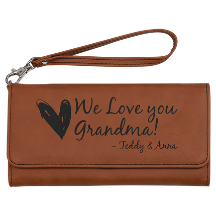 7 1/2" x 4" Laserable Leatherette Wallet with Strap