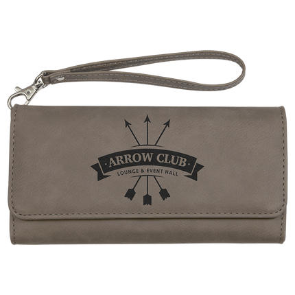 7 1/2" x 4" Laserable Leatherette Wallet with Strap
