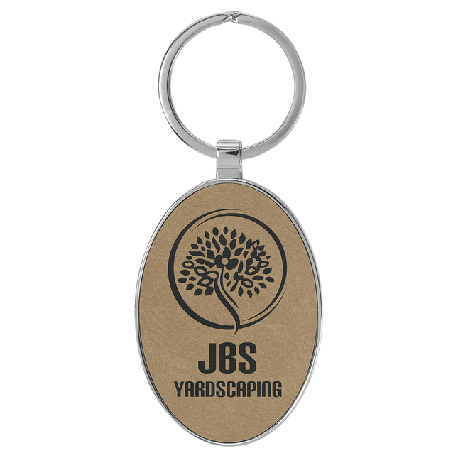 Personalized Leatherette & Metal Oval Keychain