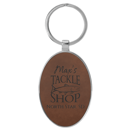 Personalized Leatherette & Metal Oval Keychain