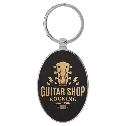 Personalized Leatherette & Metal Oval Keychain