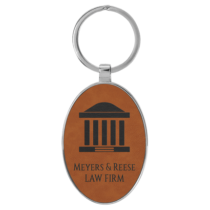 Personalized Leatherette & Metal Oval Keychain