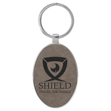 Personalized Leatherette & Metal Oval Keychain