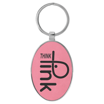 Personalized Leatherette & Metal Oval Keychain