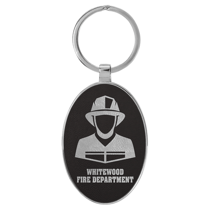 Personalized Leatherette & Metal Oval Keychain