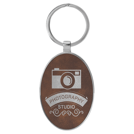 Personalized Leatherette & Metal Oval Keychain