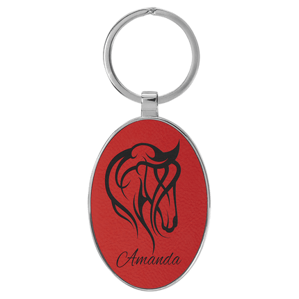 Personalized Leatherette & Metal Oval Keychain