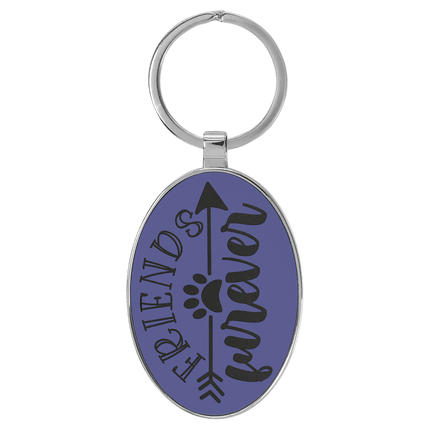 Personalized Leatherette & Metal Oval Keychain