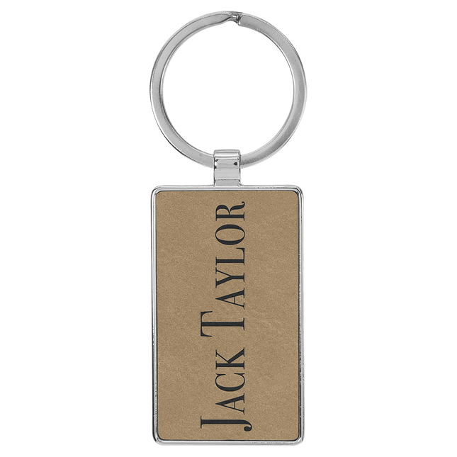 2 3/4" x 1 1/4" Laserable Leatherette/Metal Rectangle Keychain